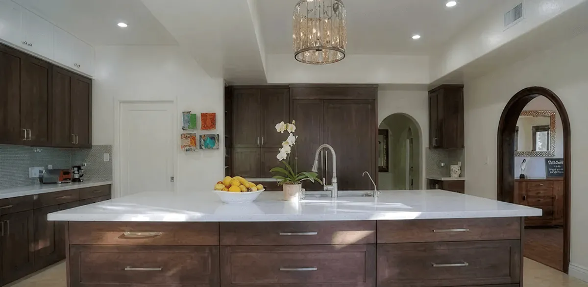Cabinet refacing project with updated kitchen cabinets and island in Milwaukee, WI