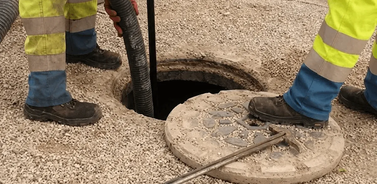 Drain cleaning crew clearing a sewer access point with professional equipment in Milwaukee, WI